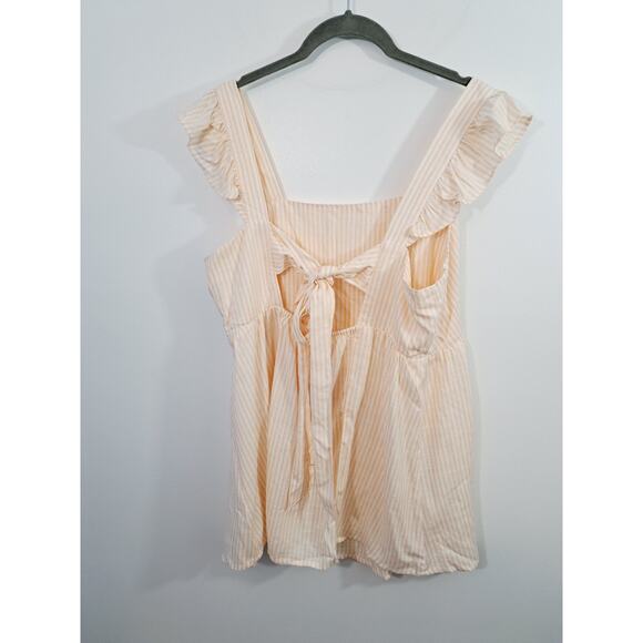 Isabel Maternity Women's New! Peach White Stripe Blouse Size L flutter Sleeve - Picture 2 of 5